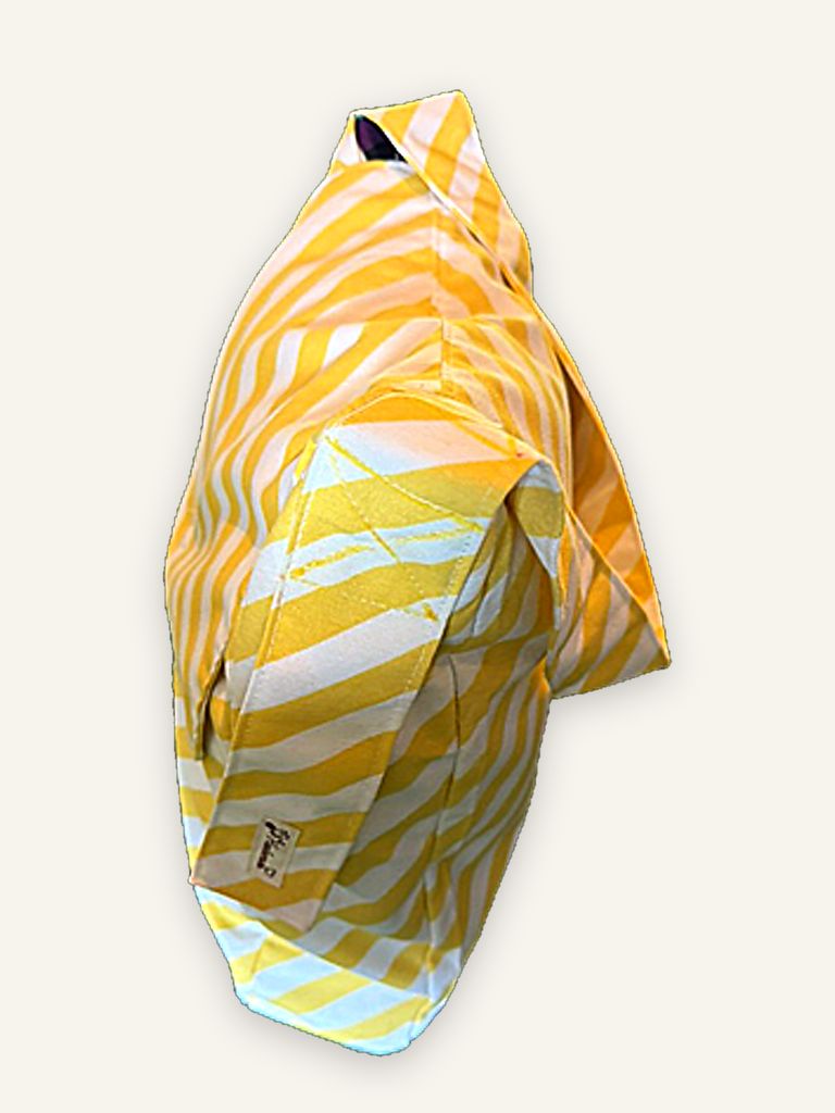 Bai Mai — handgenähte Schultertasche, Baumwolle mit diagonalen Streifen in Gelb, Rosa und Weiss — Ansicht 4