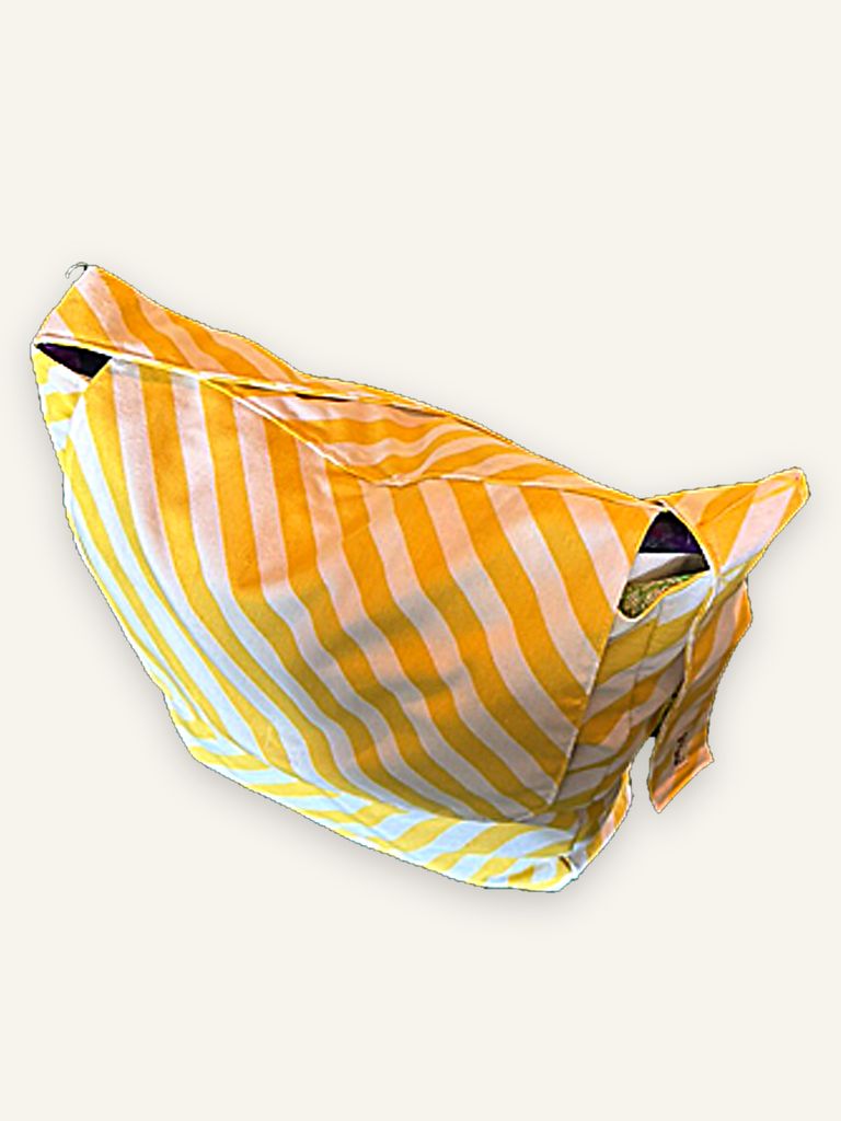 Bai Mai — handgenähte Schultertasche, Baumwolle mit diagonalen Streifen in Gelb, Rosa und Weiss — Ansicht 6
