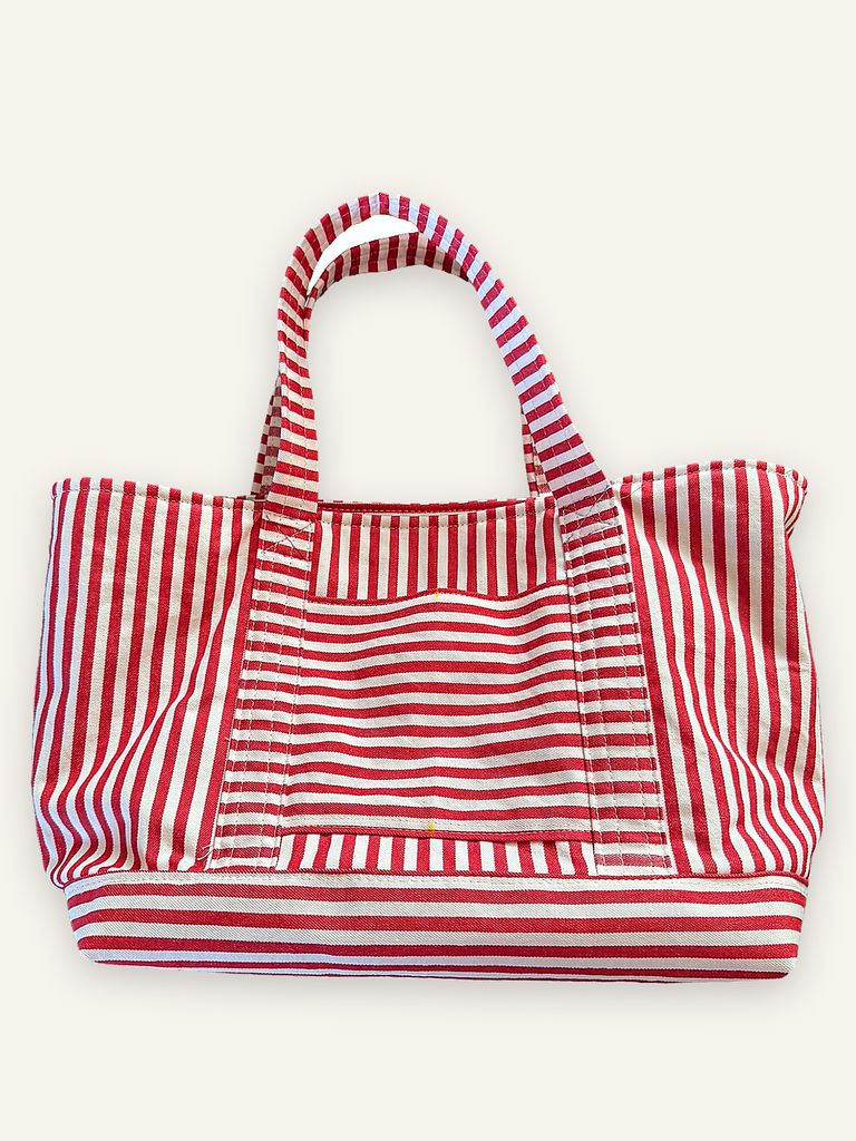 Fai — handgenähte Handtasche, Baumwolle, rot-weiss gestreift, Unikat von Wanphen Biasio, Lausen BL