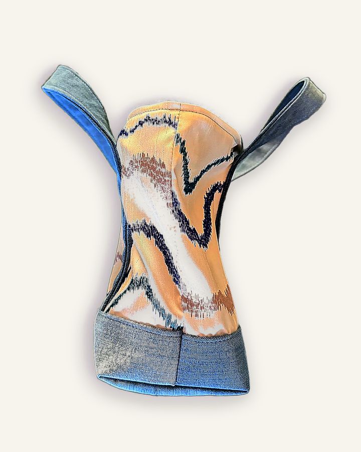 Mai Phai — handgenähte Handtasche, Baumwolle mit Wellenmuster in Creme, Blau und Grau — Ansicht 7