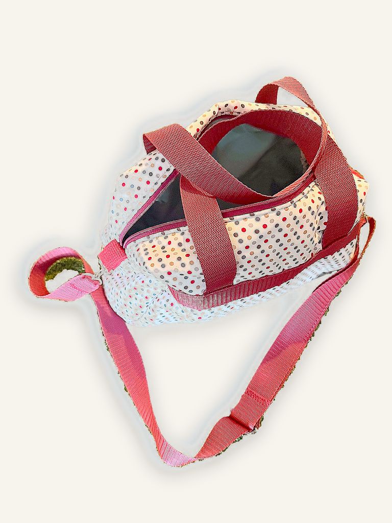 Tawan — handgenähte Schultertasche, Baumwolle mit Punktmuster, beige mit bunten Punkten — Ansicht 4